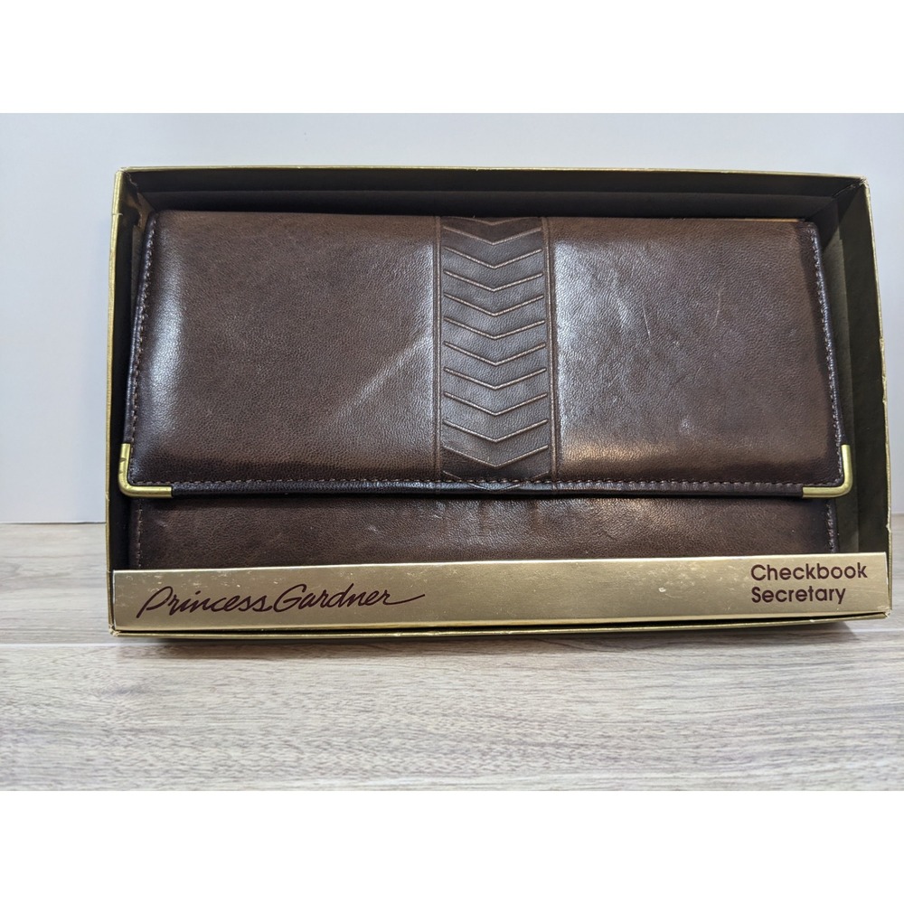 Princess Gardner Vintage Brown Lambskin Leather Checkbook Secretary Wallet Boxed